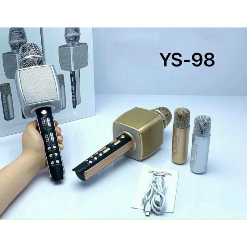 Mic karaoke bluetooth, micro karaoke không dây YS 98 cao cấp âm thanh trong âm bass trầm ấm tích hợp song ca