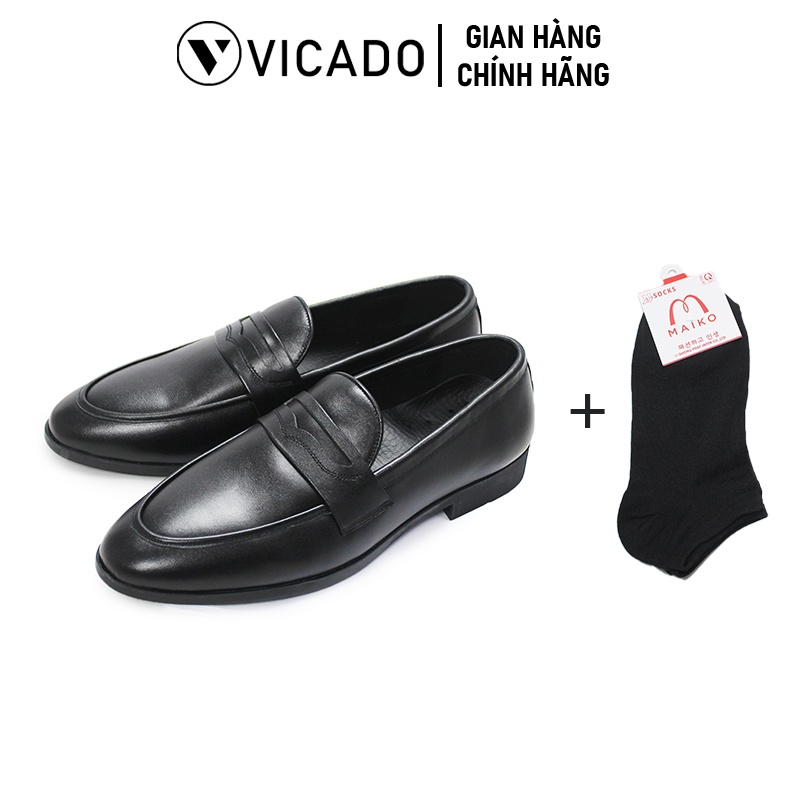 Giày lười nam da bò cao cấp công sở Loafer Vicado VO0112 màu đen