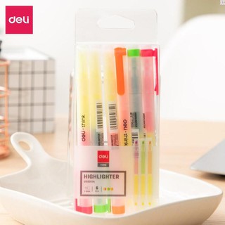 Bút highlight nhớ , bút dòng dạ quang deli - 2 đầu 2 màu - 6 chiếc/hộp eu35304