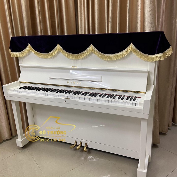 Khăn Phủ Đàn Piano nhung tím than tua rua vàng
