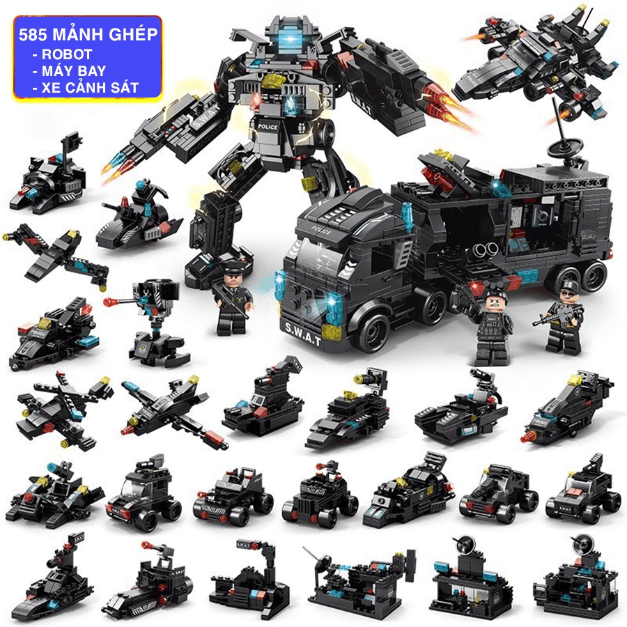 Đồ chơi lắp ráp bé trai: Mô hình lắp ráp tàu chiến, lắp ráp xe cảnh sát robot, tàu vũ trụ