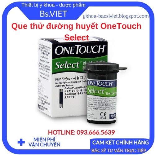 Que Thử Đường Huyết OneTouch Select LIFESCAN-Hộp 10 que, sử dụng công nghệ cảm ứng điện cực, độ chính xác đến 99%-Bsviet