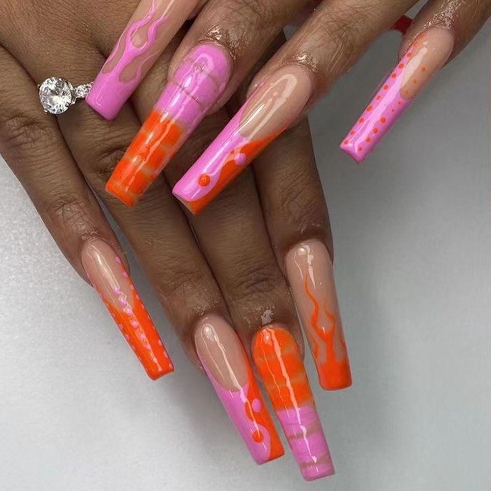 DIACHAVN Hộp 24 Móng Tay Giả Trang Trí Họa Tiết Hoa Xinh Xắn