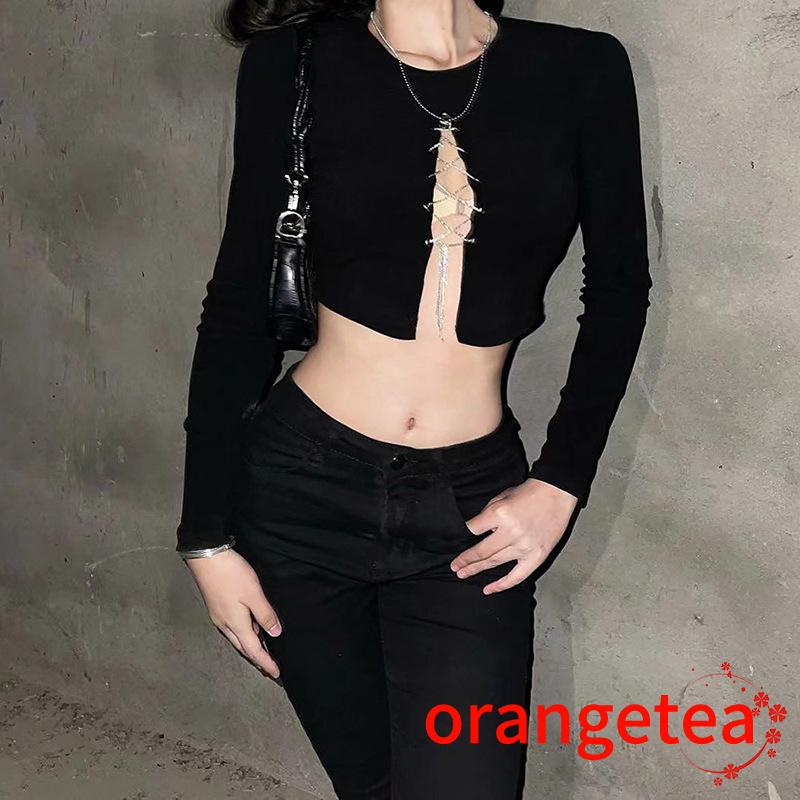 Áo croptop tay dài màu sắc trẻ trung quyến rũ cho nữ