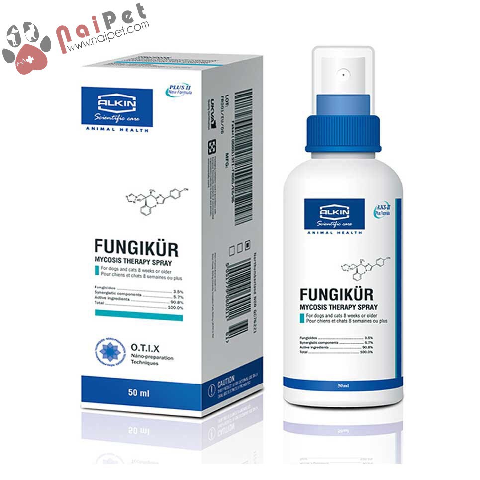 Thuốc Xịt Trị Nấm Cho Da Bị Đóng Vảy Rụng Nhiều Lông Ngứa Dữ Dội Alkin Fungikur 50ml