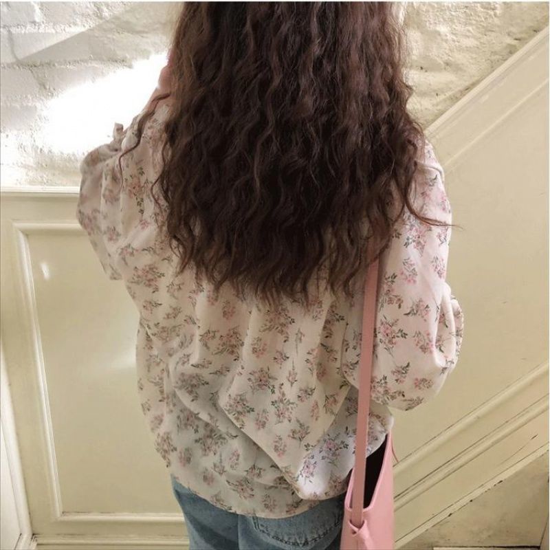 Áo Sơ Mi Chiffon Tay Dài Dáng Rộng In Hoa Phong Cách Retro Dễ Phối Đồ