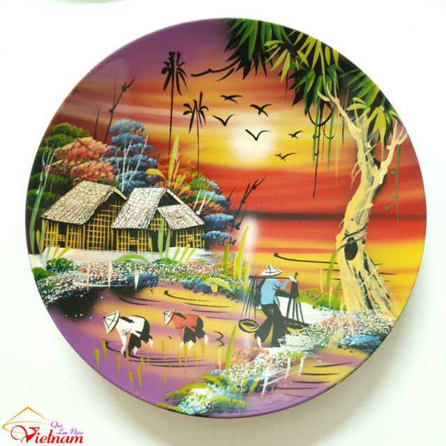 Đĩa Sơn Mài Lưu Niệm - Làng Quê Việt Nam