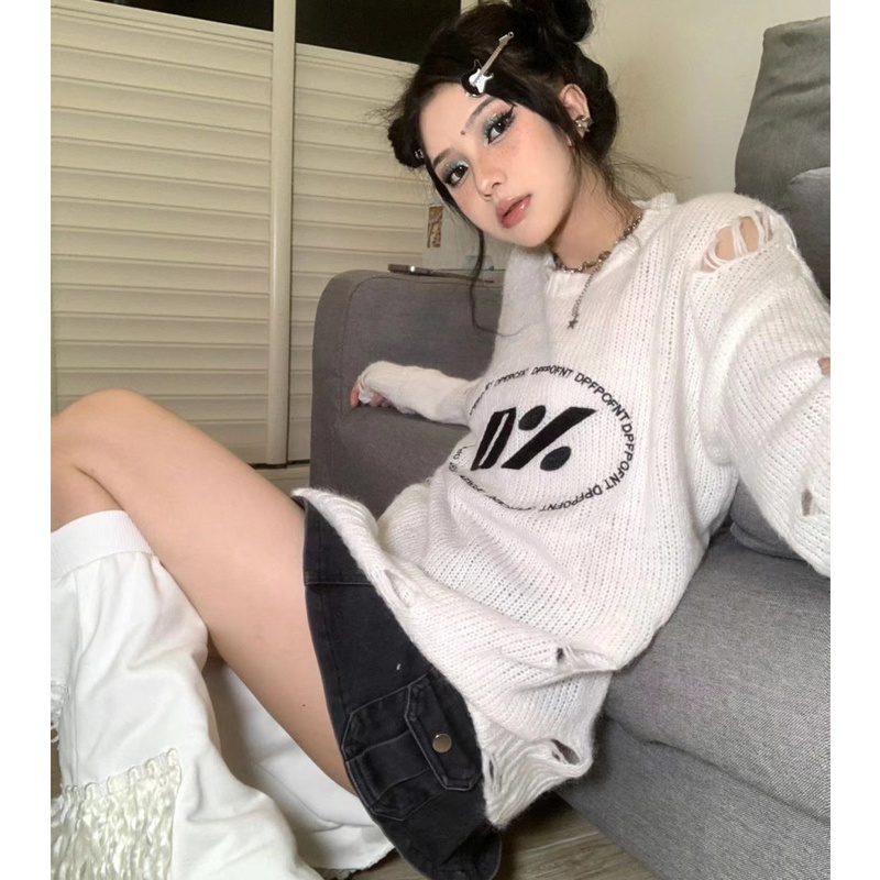 Áo Sweater Dáng Rộng Thêu Chữ Thời Trang Mùa Thu Dễ Phối Đồ