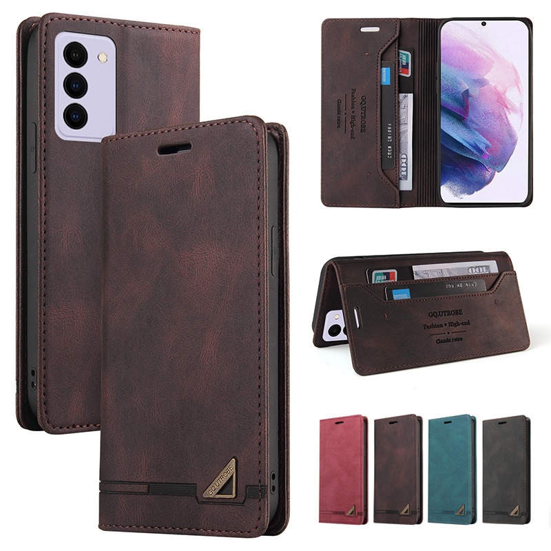 Bao Da Điện Thoại Dạng Ví Nắp Lật Làm Giá Đỡ Bảo Vệ Toàn Diện Kiểu Retro Thời Trang Cho Samsung S22 S21 S20 FE A53 A33 Vỏ