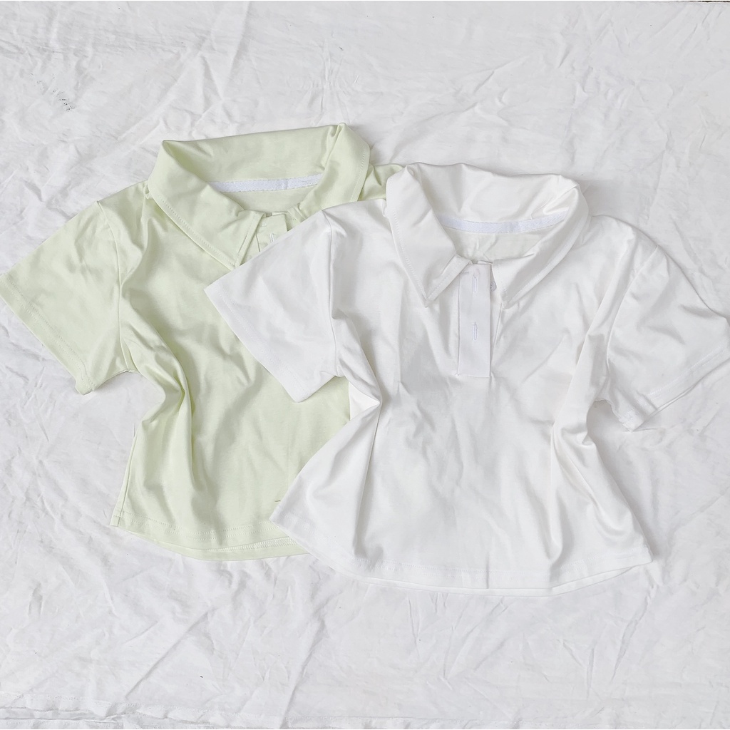 Áo thun croptop CERA-Y kiểu polo tay ngắn màu trắng / màu đen / màu xanh nhạt CRA051