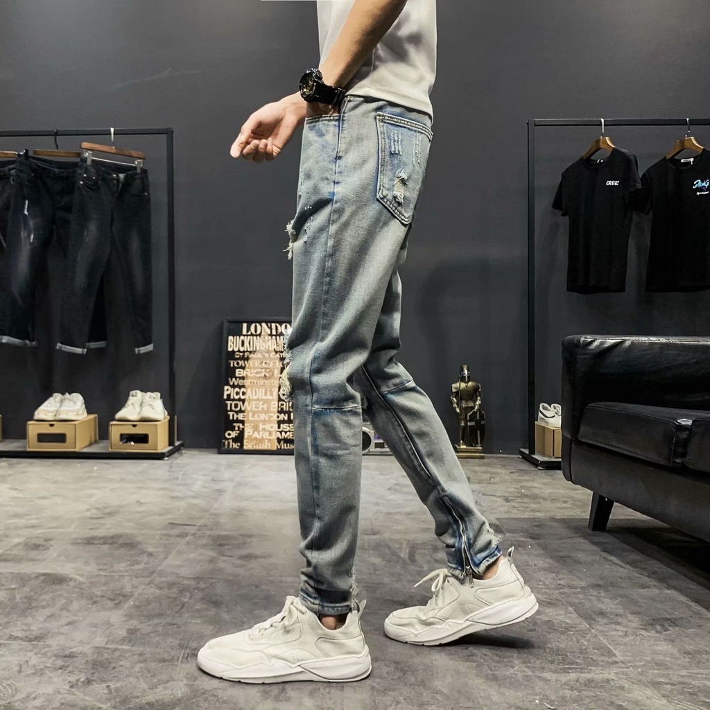 Quần Jeans Dài Phối Vết Rách Cá Tính Thời Trang Nam