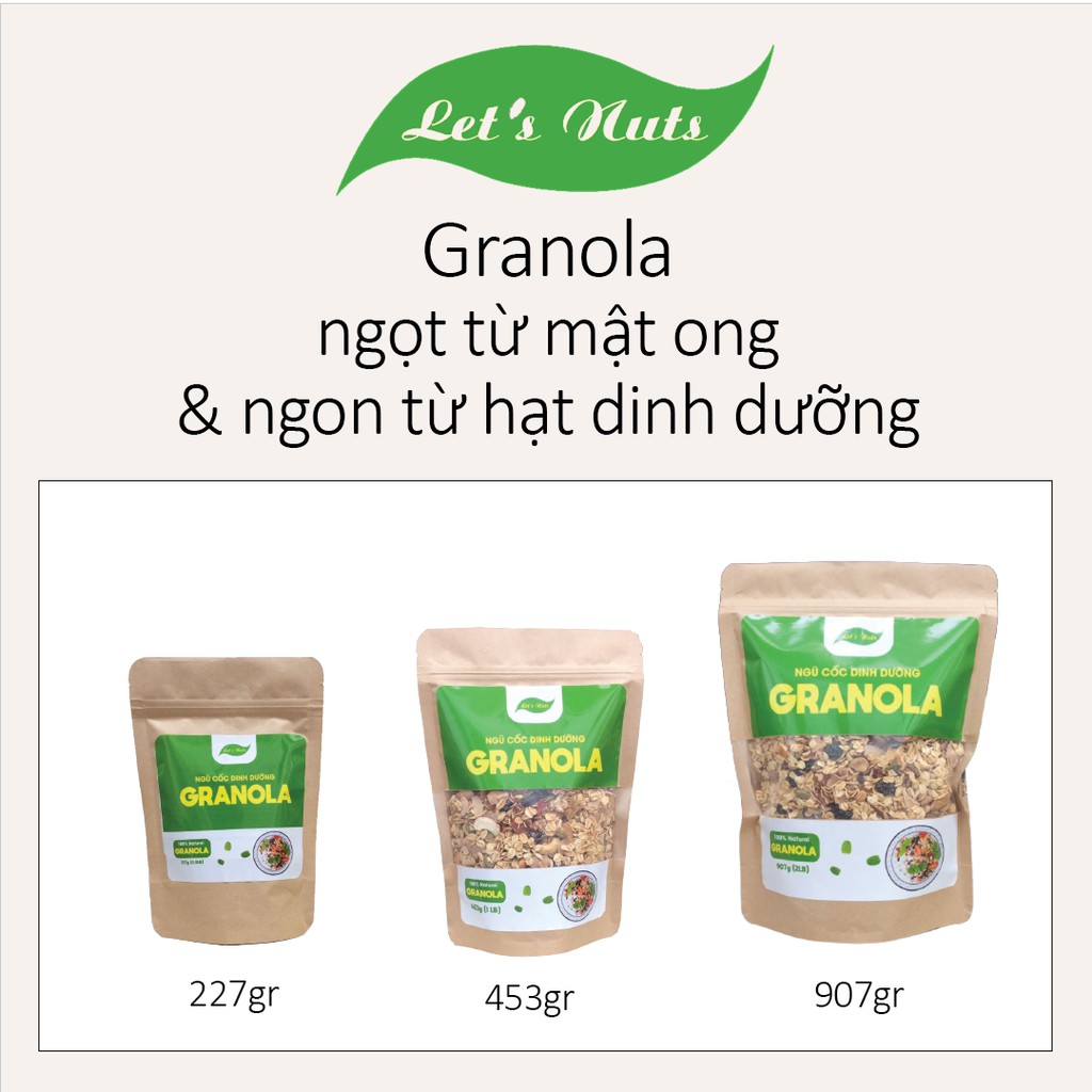 Ngũ cốc giảm cân ăn kiêng Granola mixed nuts các loại hạt hoa quả yến mạch, hạt dinh dưỡng túi 453gr Let's Nuts