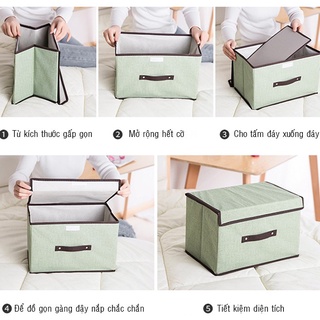 Combo 2 Hộp vải đựng đồ thùng đựng quần áo, đồ lót, đồ chơi, giày dép đa năng bằng vải cứng cáp có nắp đậy tiện dụng dvg