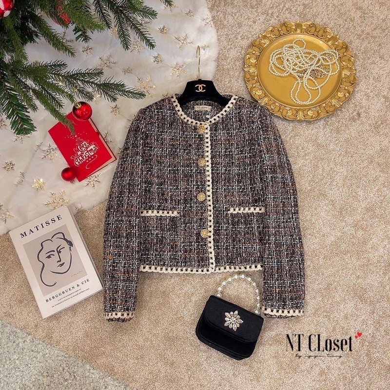 Áo dạ tweed hoạ tiết cúc ngọc