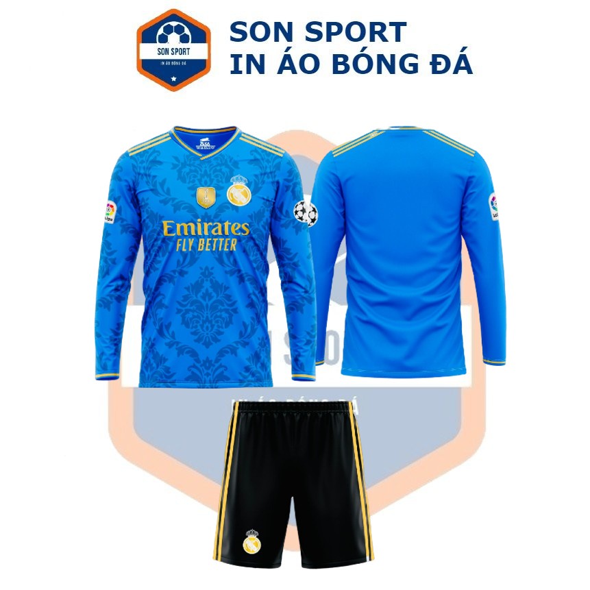 Bộ Quần Áo Thể Thao Bóng Đá Dài Tay CLB Real Madrid Xanh