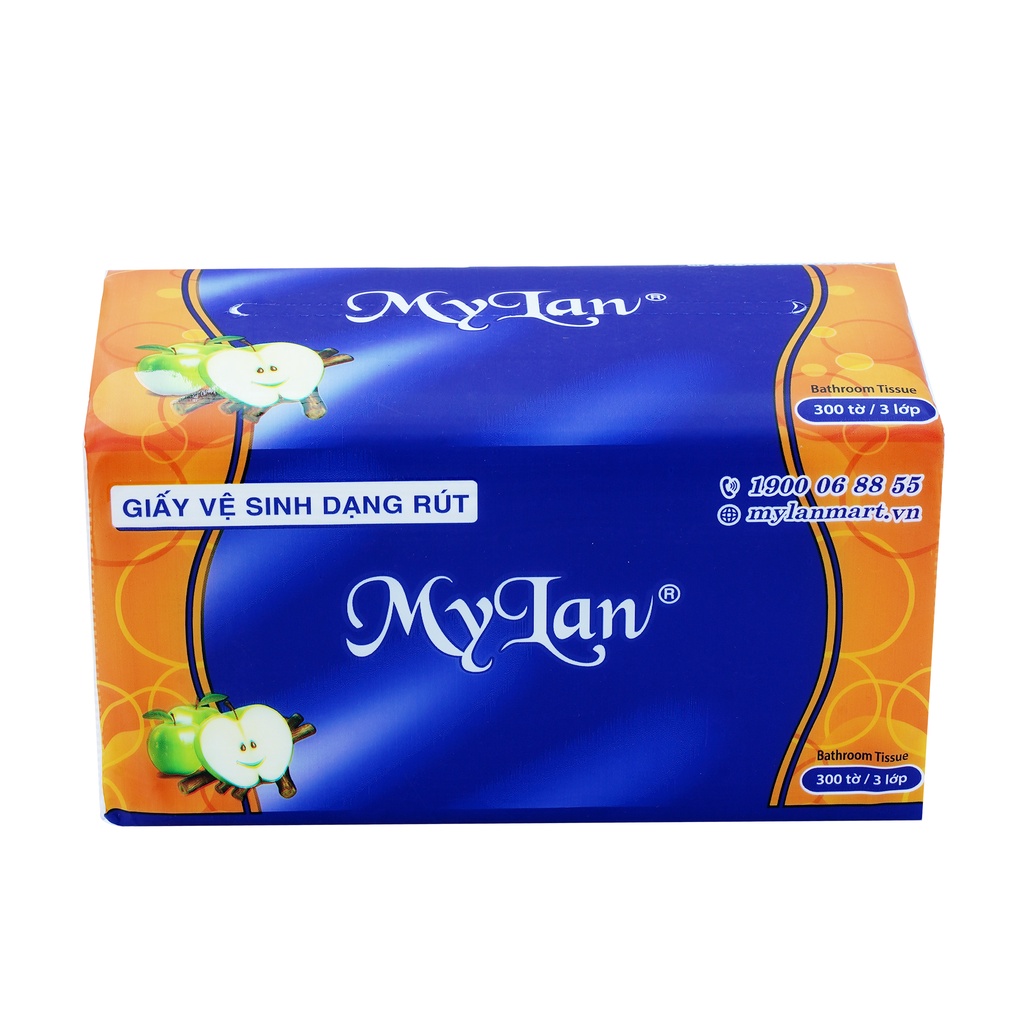THÙNG 20 gói, Giấy Vệ Sinh cao cấp Mylan Táo xanh 3 lớp, 100 tờ/gói