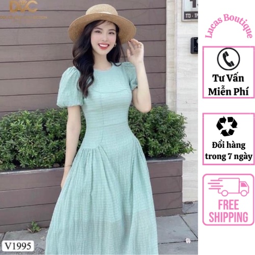 Đầm xòe tay bồng màu xanh mint (lucas boutique chuyên sỉ lẻ hàng quảng châu)