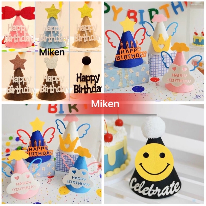 Nón , Mũ nỉ sinh nhật  trang trí sinh nhật , phụ kiện bóng sinh nhật
