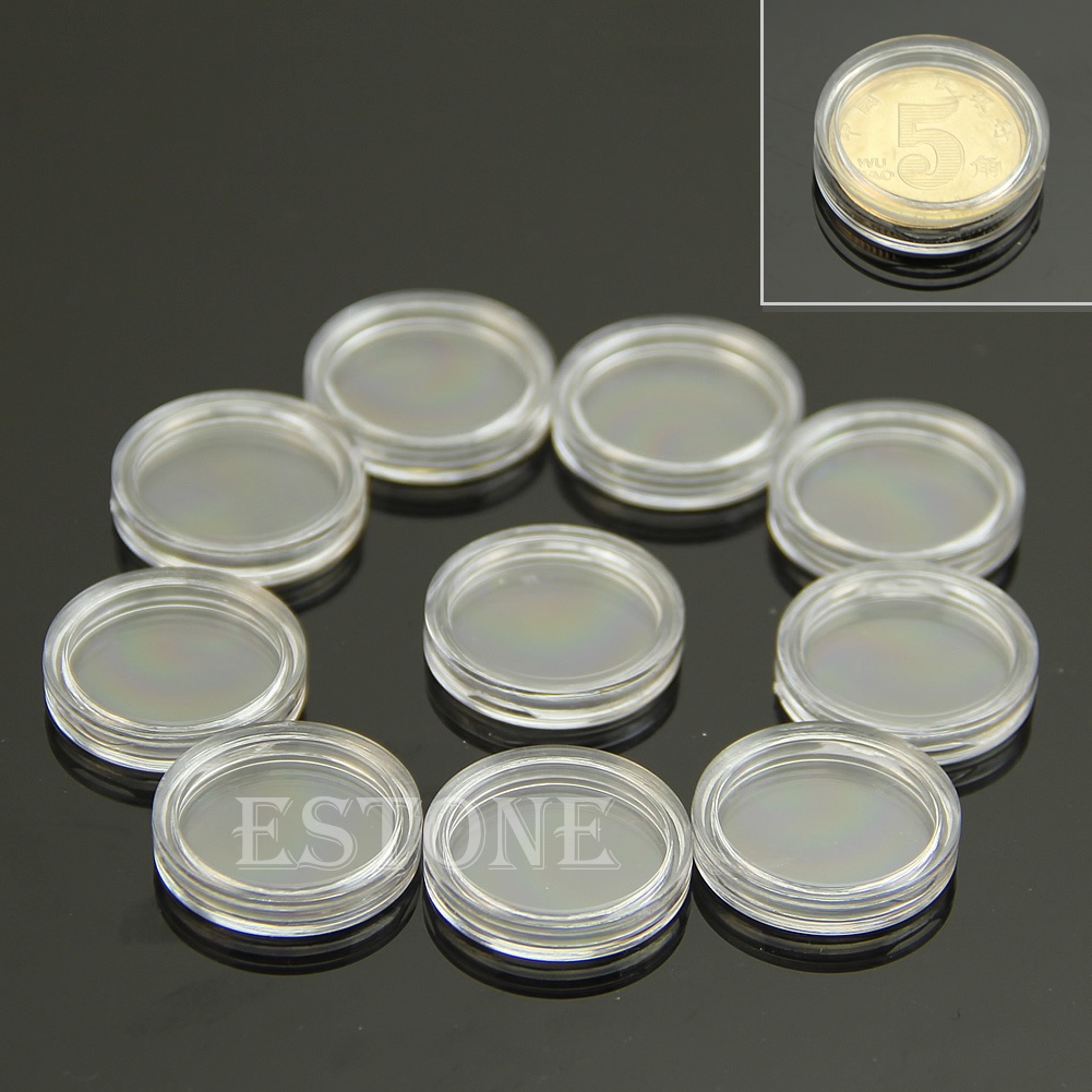Bộ 10 Hộp Tròn Đựng Tiền Xu 19mm Bằng Nhựa Trong Suốt