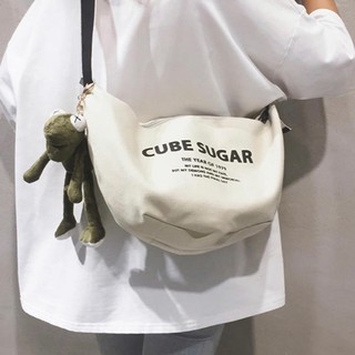 Túi tote vải thô CUBE SUGAR phong cách Hàn Quốc (KÈM THÚ BÔNG)