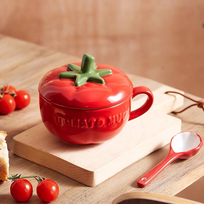 Bát cà chua sứ kèm thìa decor