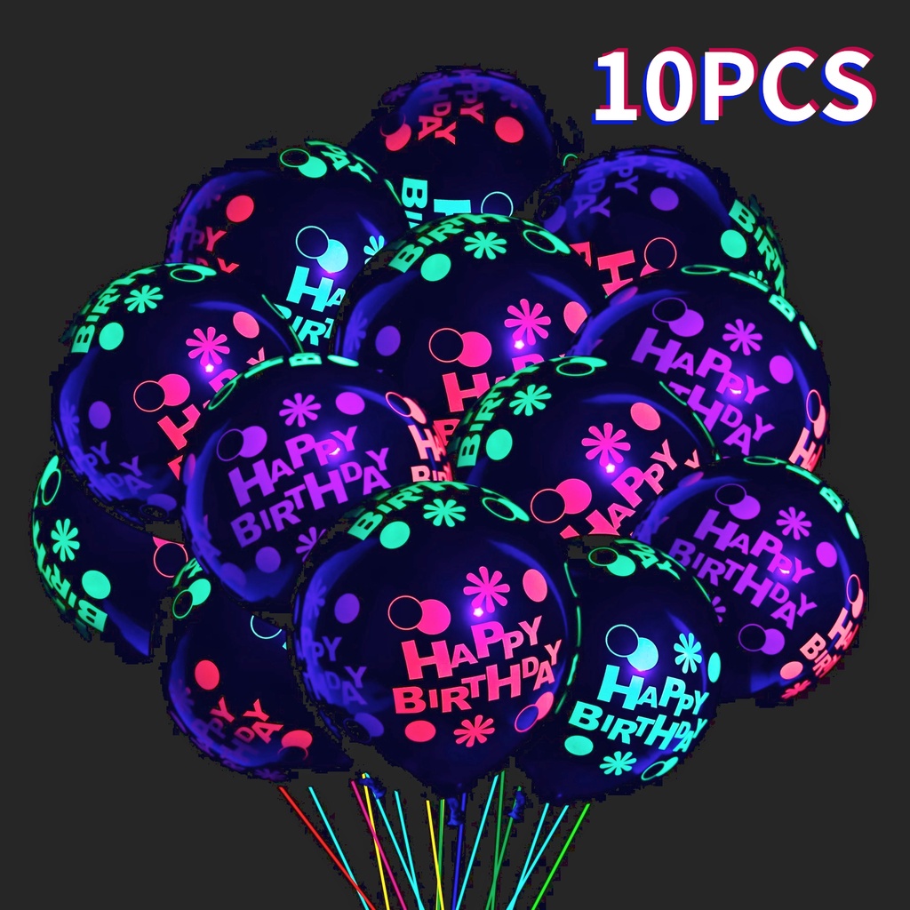 Set 10 Bong Bóng Chấm Bi Dạ Quang Kích Thước 12 Inch Có Thể Tái Sử Dụng Dùng Trang Trí Tiệc Sinh Nhật / Tiệc Cưới