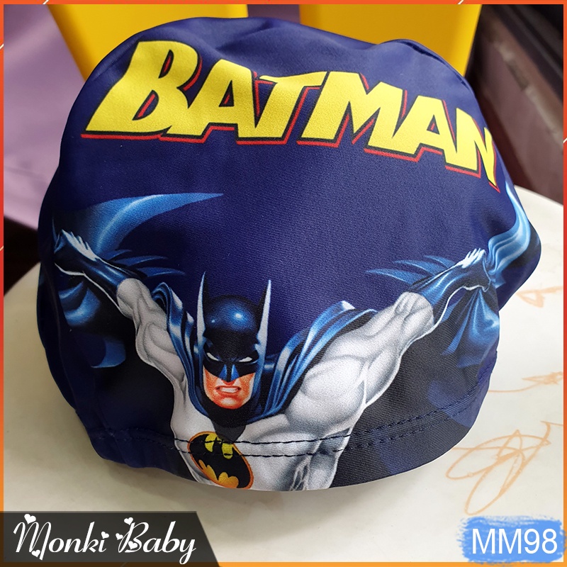 Mũ bơi Batman (Người dơi) và Superman (Siêu nhân) cho bé trai, chất thun bơi co giãn, bảo vệ tóc và da đầu trẻ em | MM98