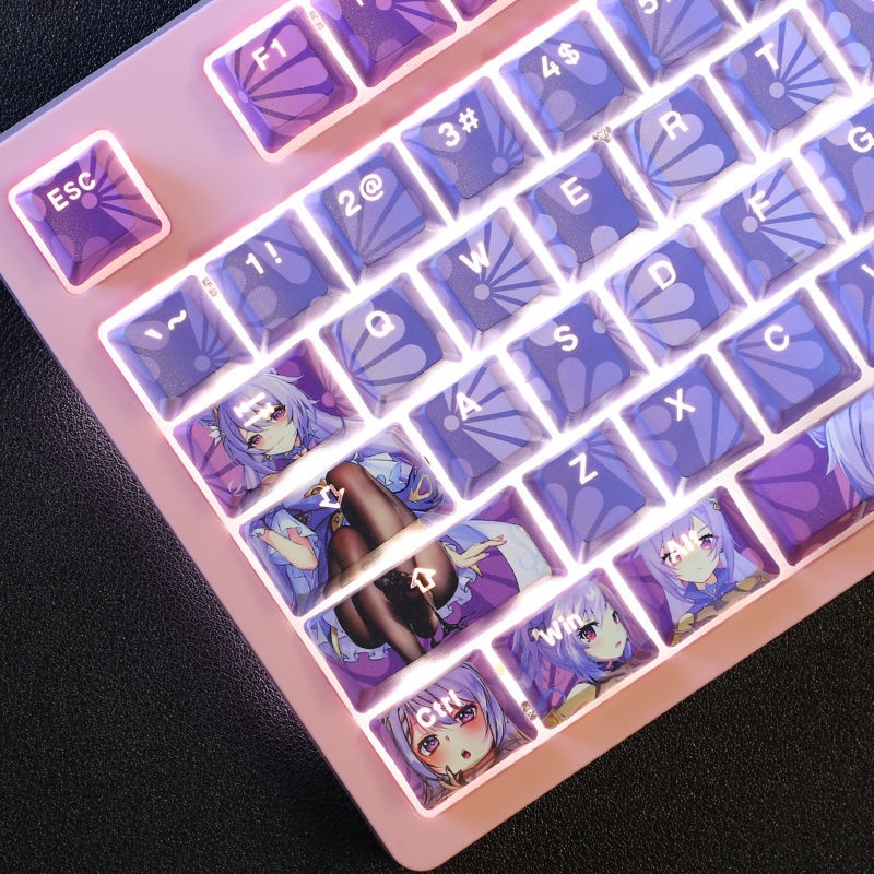 Keqing keycaps Cherry Profile anime Genshin Impact theme PBT Dye thăng hoa bàn phím cơ học keycap 108 phím