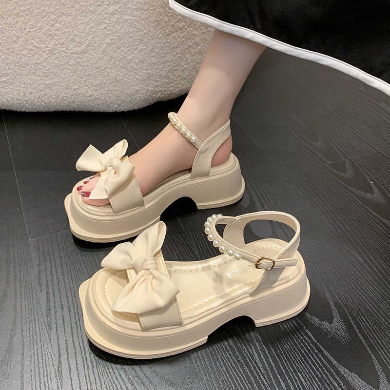 Giày sandal IELGY đế dày đính ngọc trai giả thời trang xinh xắn cho nữ