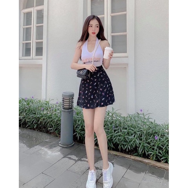 SALE OFF-chân váy A hoa nhí  cài  nút YN