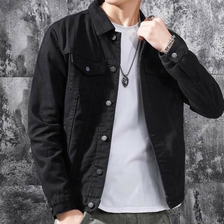 Áo khoác jean nam đen rách - áo đen và xanh trơn basic form unisex size 40-85kg