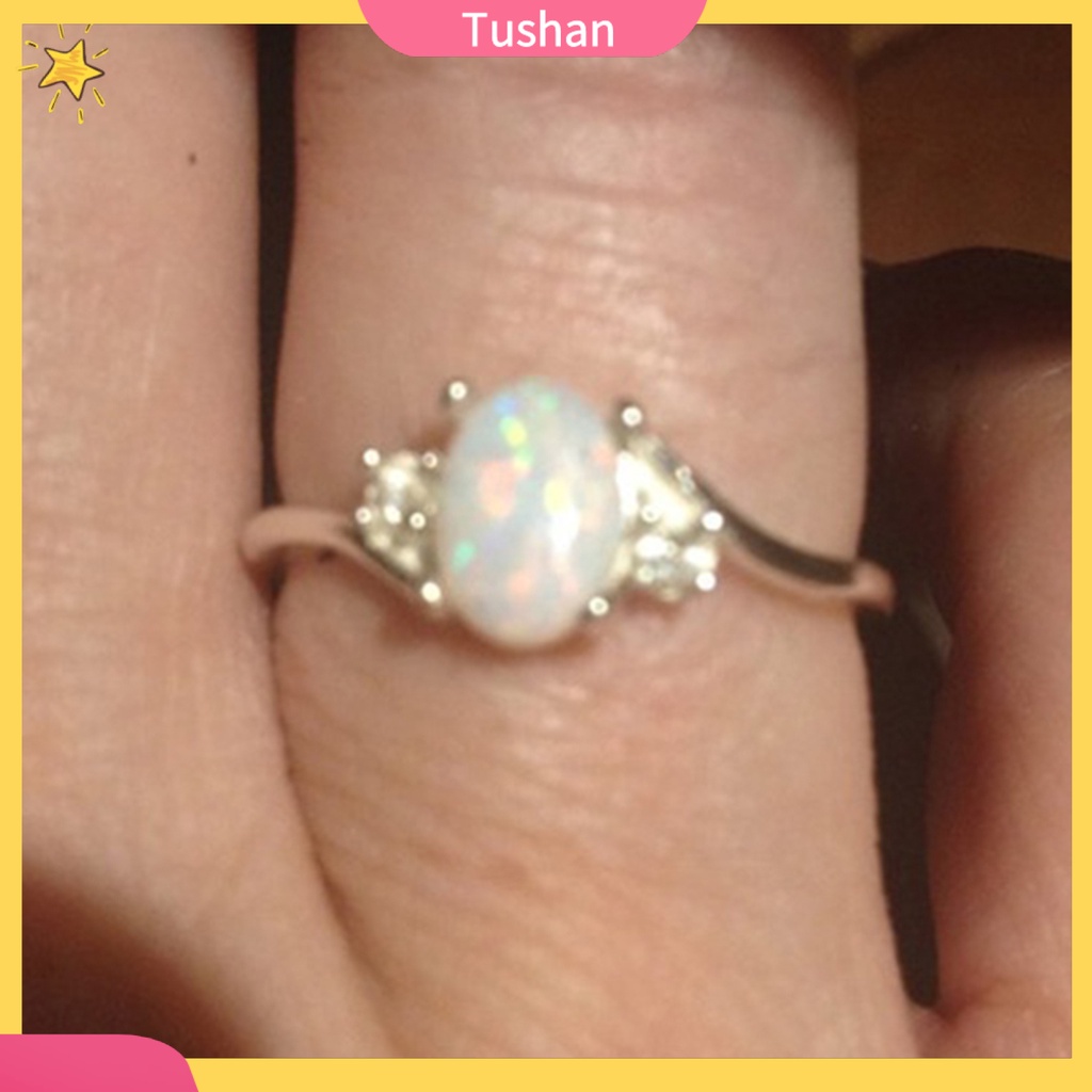 Nhẫn Đính Hôn Đính Đá Opal Nhân Tạo Thời Trang