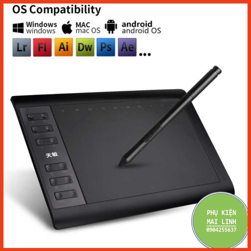 👑(Bảo hành 06 tháng) Bảng vẽ điện tử 10moons G10 cỡ 10x6 inch,cảm ứng lực 8192, bút không cần sạc pin tương thích Window
