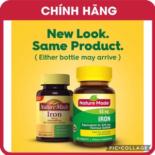 [sale mẫu cũ 3/2021] Viên uống bổ sung sắt Nature Made Iron 65 mg 180 viên của Mỹ