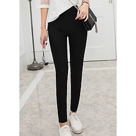 (Freesize&lt;65kg) Quần legging cạp cao trơn đen ôm chân | Quần leging lưng cao tôn dáng bo chân nhỏ dài, co dãn 4 chiều