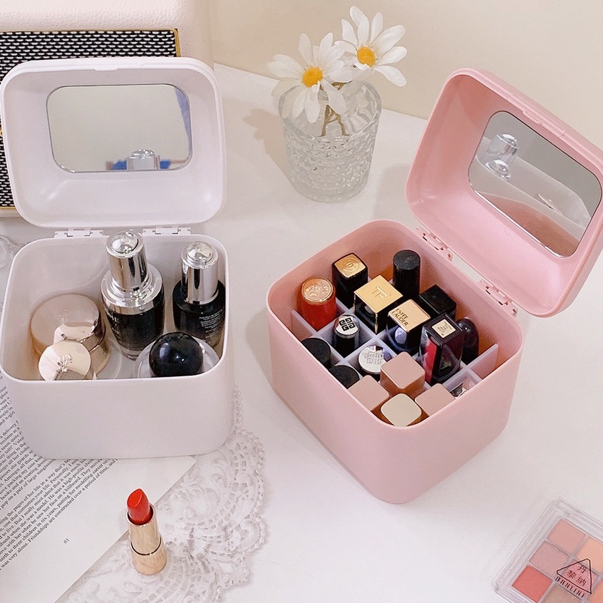 Hộp đựng son 20 ô kèm gương soi phong các Hàn Quốc, Tặng kèm sticker ( #hộp_đựng_son )