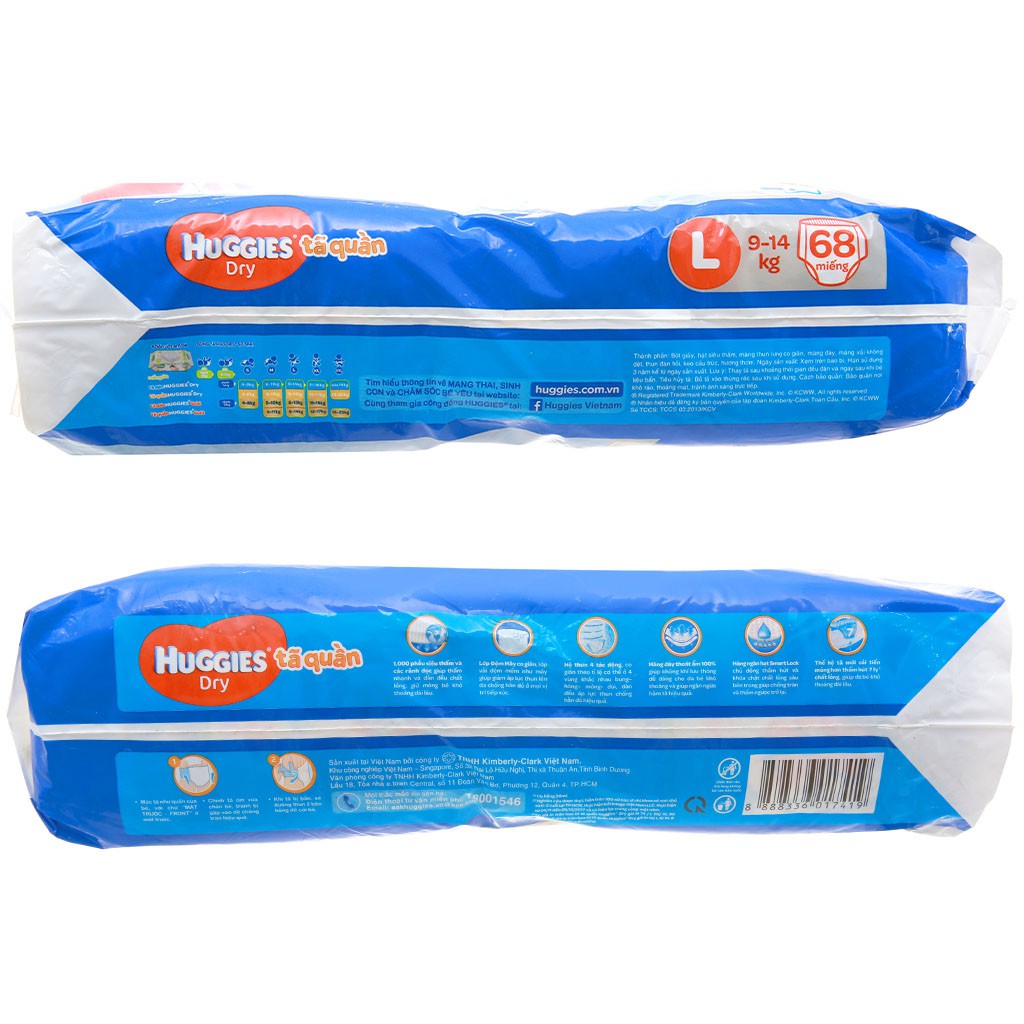 Bỉm - Tã Quần Huggies Dry Size L68 (Cho Bé 9-14kg)