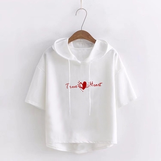 Áo Hoodie Tay Ngắn In Hình Trái Tim Đáng Yêu Phong Cách Hàn Quốc Dành Cho Nữ