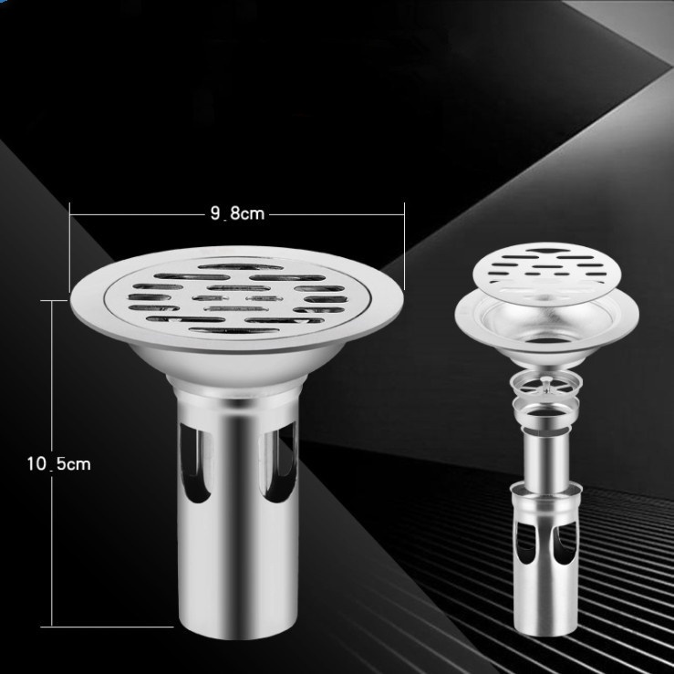 Nắp Cống Thoát Nước Sàn Nhà Tắm Hình Tròn Bằng Thép Không Gỉ Chống Tắc Nghẽn Hai Công Dụng