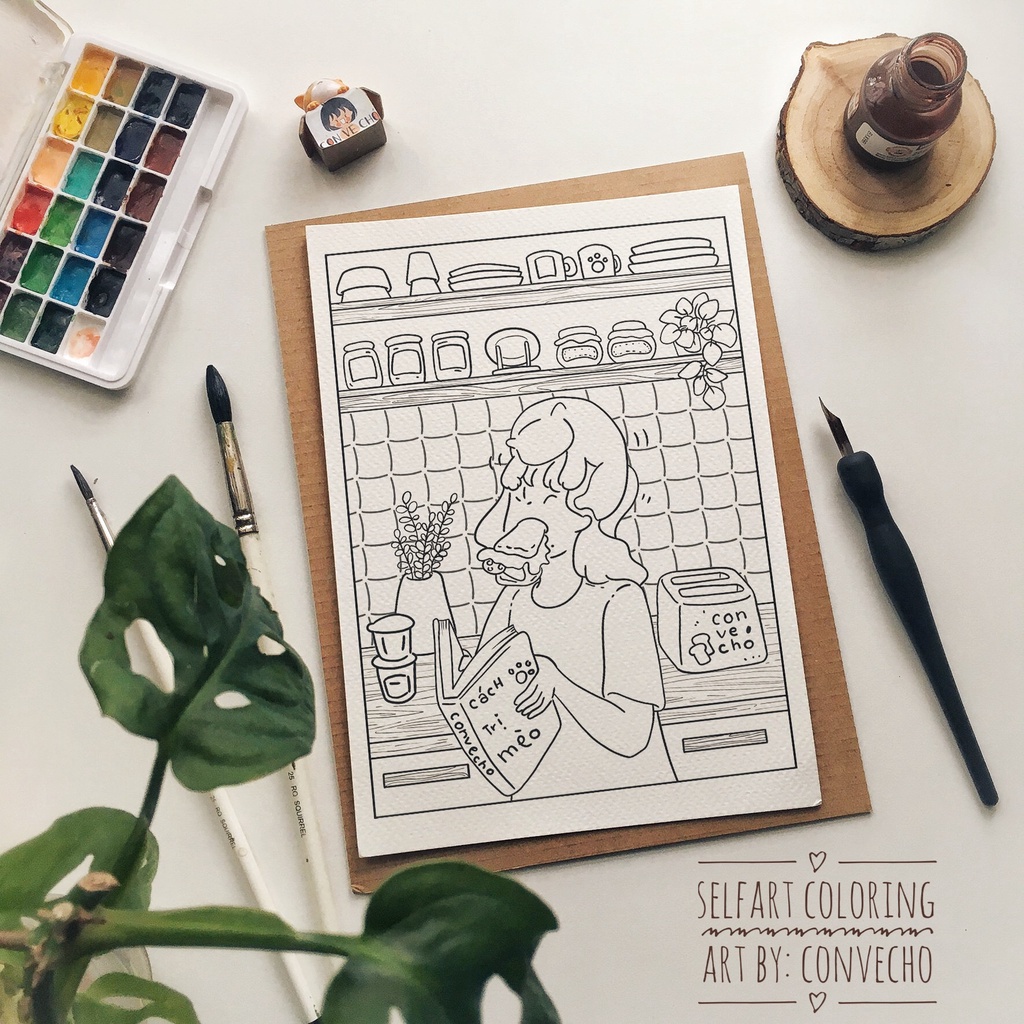 Line Art - Tranh Tô Màu Vẽ Sẵn Self Art - Tổng Hợp Của nhiều Họa Sĩ Việt Nam - Postcard Tô Màu A6/A5