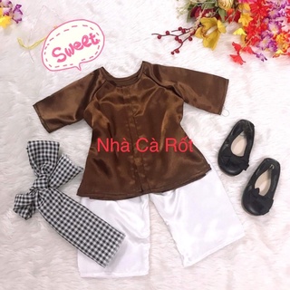 Set bà ba nâu lụa hàng may thiết kế cho bé