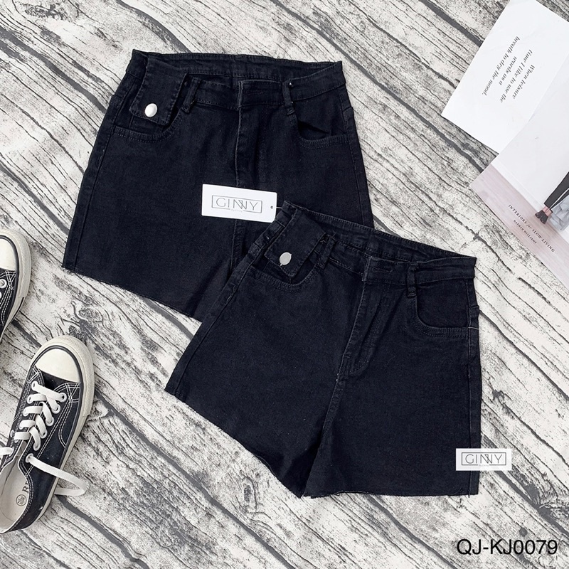QUẦN SHORT JEAN NỮ ĐEN TRƠN KI0079 | Thời Trang | Phong Cách | GinHouse Shop