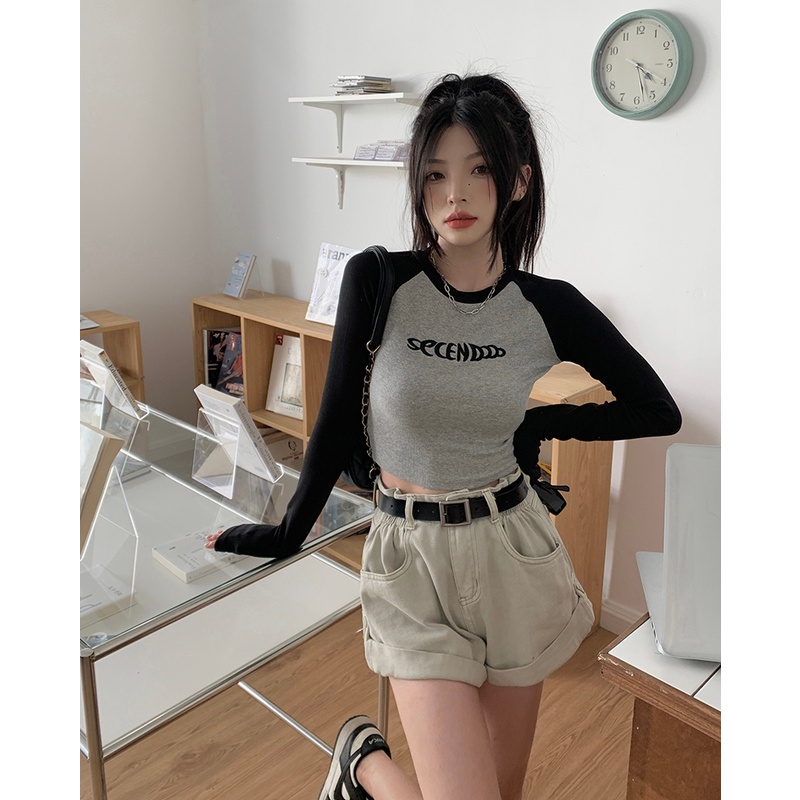 Áo Thun Tay Dài Thêu Chữ Thời Trang Hàn Quốc