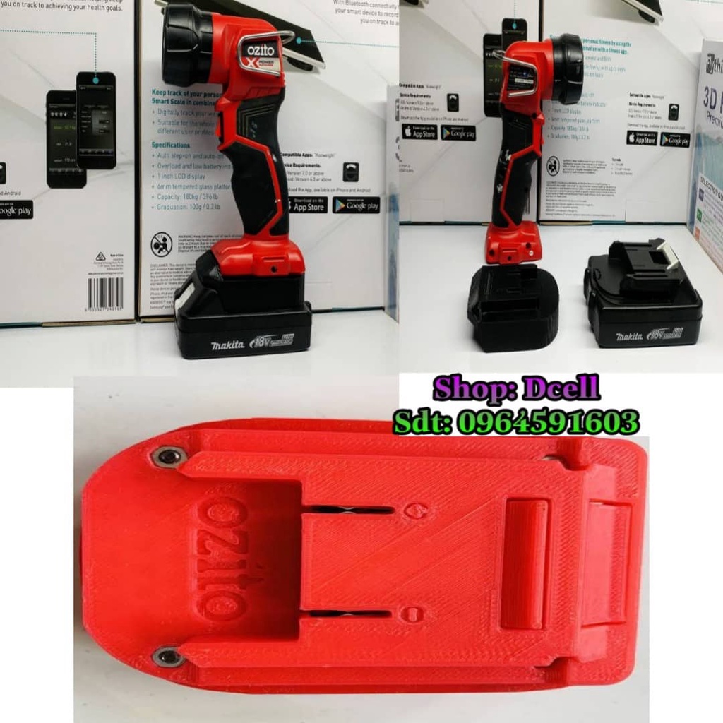 Đế Chuyển Pin Makita Dùng Cho Máy Ozito PXDDS-201, PXBHK-120 Và Ozito POWERX 18V - Các Loại Máy Bắn Vít khác (IN 3D)