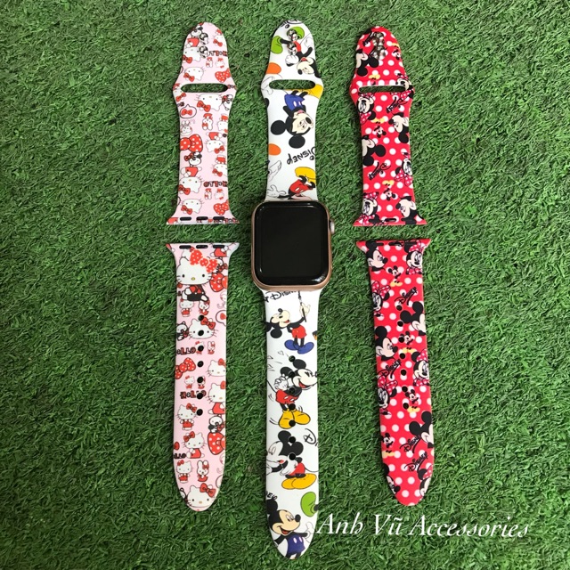 Dây đeo Apple Watch mẫu cao su họa tiết Mickey, Hello Kitty