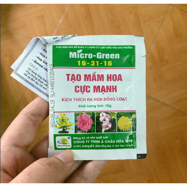 Phân bón NPK Micro Green 16-31-16 tạo mầm hoa cực mạnh, kích thích ra hoa đồng loạt gói 10gr