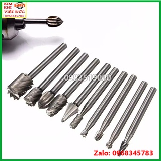 Bộ 10 đầu mũi mài khắc làm gỗ lũa cán 3mm