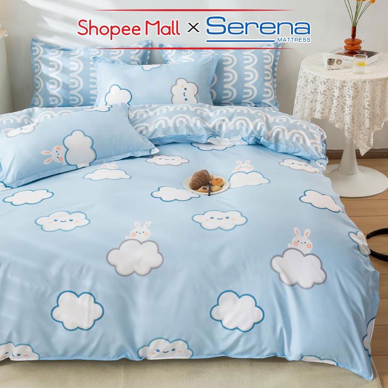 Bộ Ga Giường Cao Cấp Full 5 Món Cotton Poly SERENA MATTRESS Bộ Chăn Ra Drap Gối Đệm Nệm Trải Phủ Bọc Giường Trần Bông