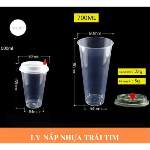 100 Ly nắp nút trái tim nhựa dày 700ml