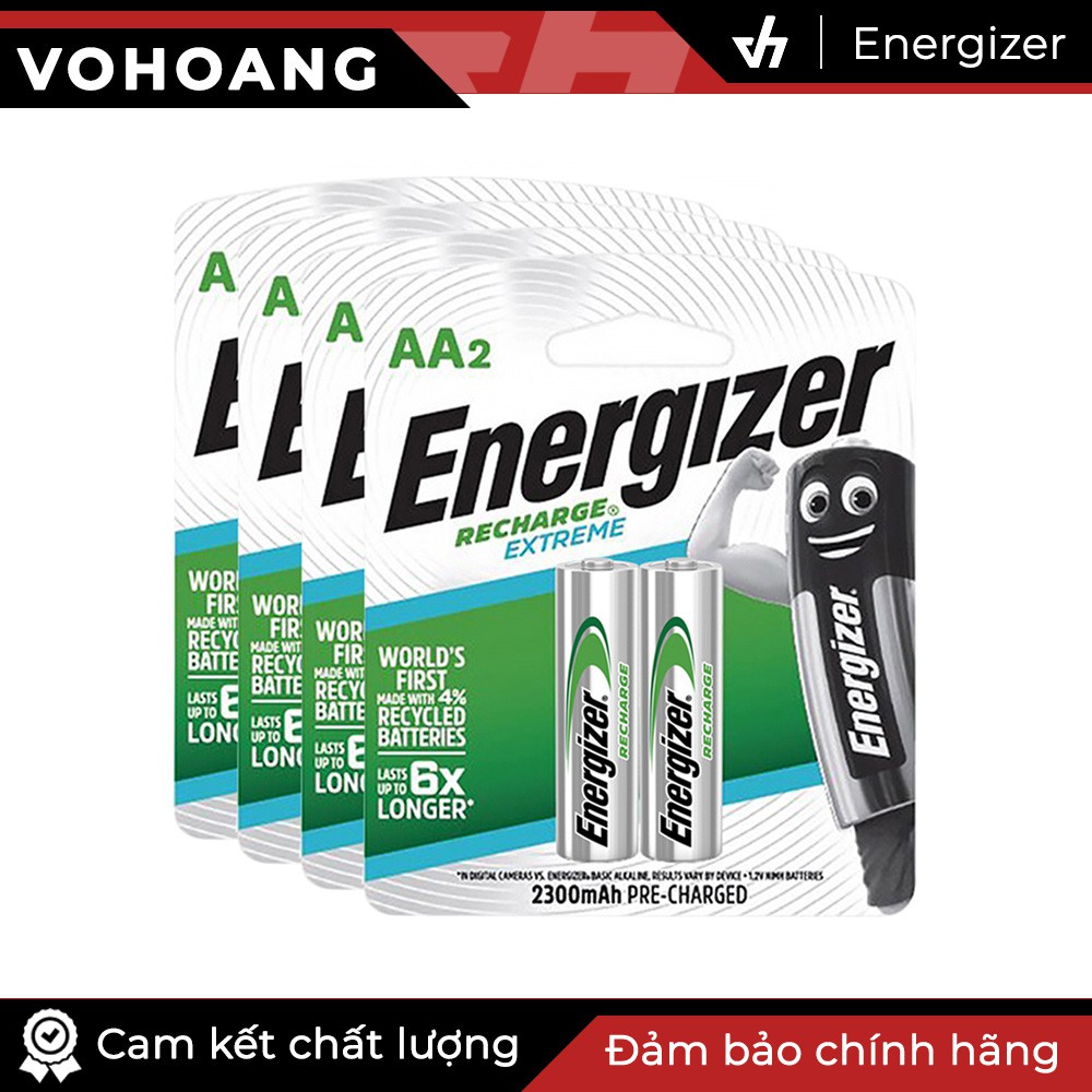 Bộ 8 pin sạc AA Energizer Recharge Extreme 2300mAh (Bạc)